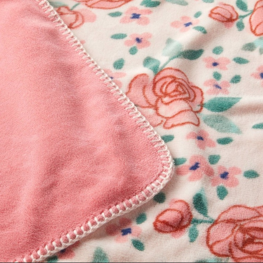 Cloud Island Floral Blanket - Pink and Green - Picture 2 of 3
